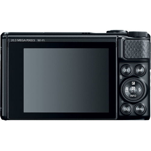 Canon PowerShot SX740 HS rear view with LCD screen and mode/zoom control dial