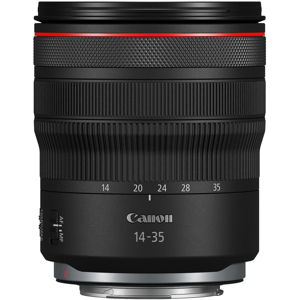 14-35mm f/4 L IS USM mirrorless lens, black barrel with red trim band