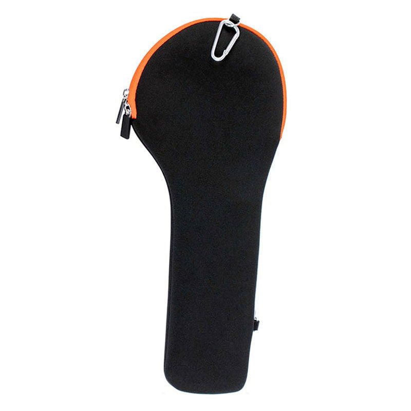 Husă neagră pentru gimbal smartphone, fermoar și prindere cu clips, margine portocalie