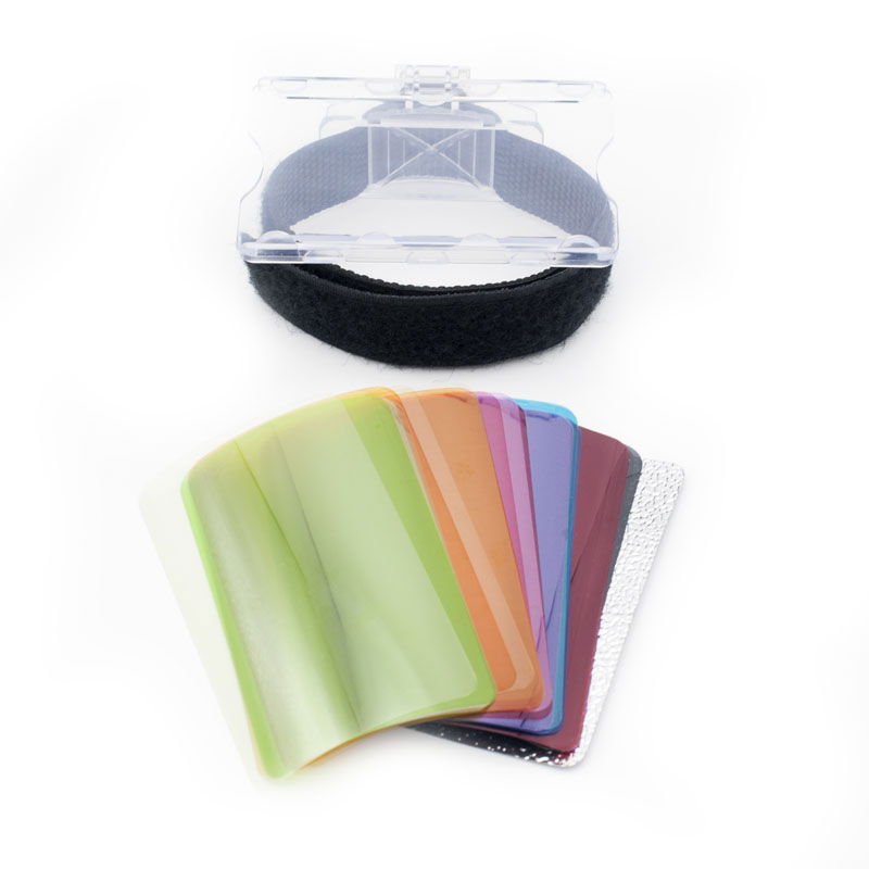 Geluri colorate pentru blitz în carcase transparente; suport negru inclus