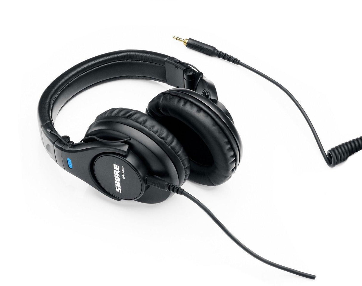 Over-ear headphones with plush ear pads and 3.5mm plug cable for audio