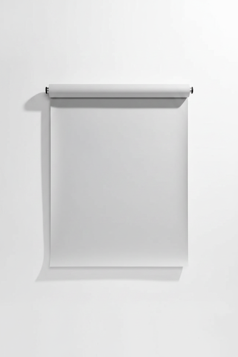 Fundal foto Arctic White alb, rulou cu bară de sus, material neted