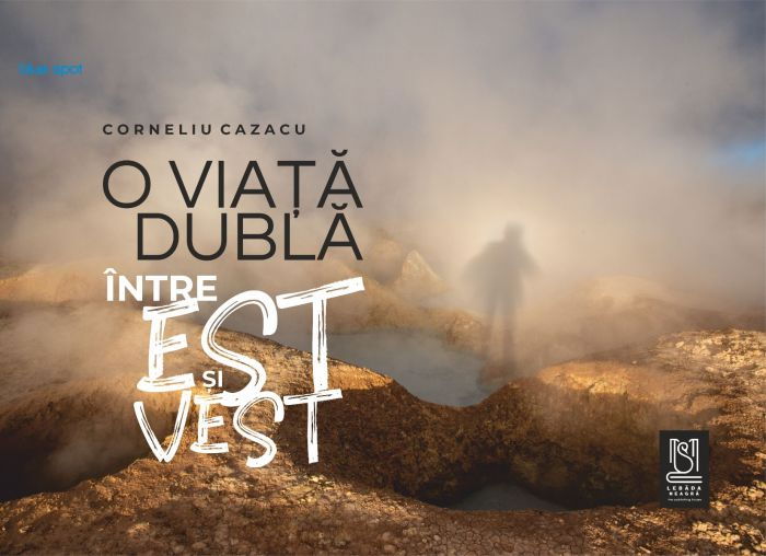 Copertă album foto O viață dublă, între Est și Vest, text mare peste peisaj