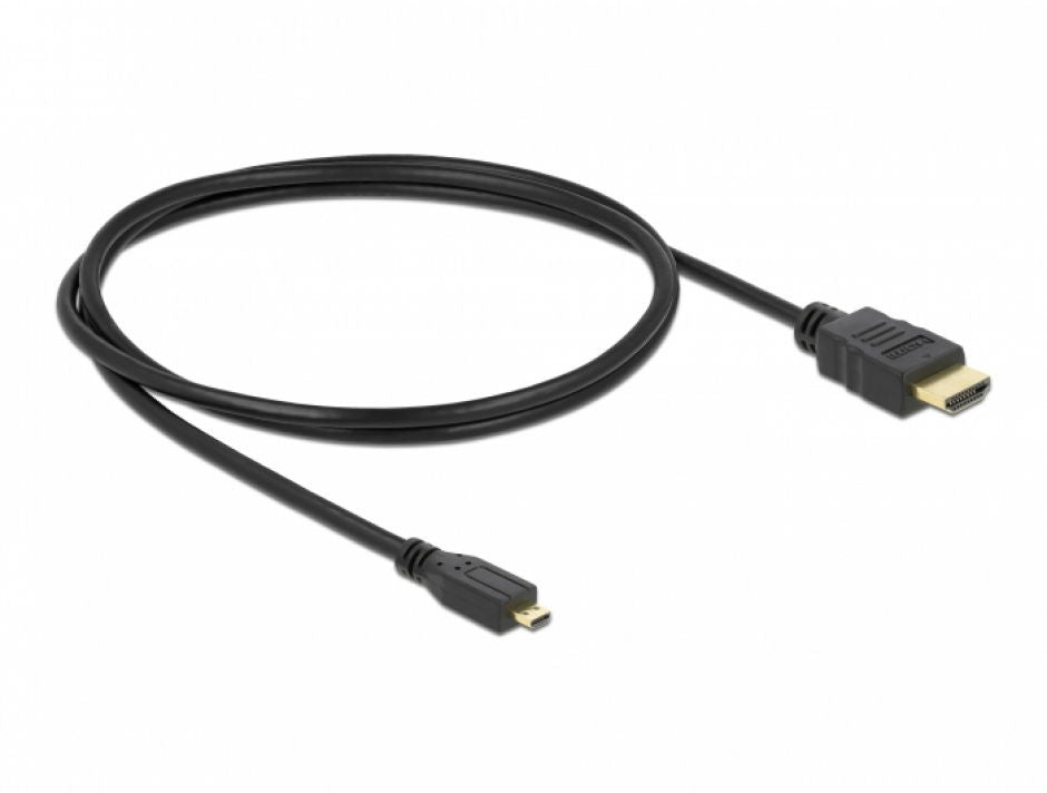 Coiled black HDMI to micro-HDMI cable, molded ends, 1 m
