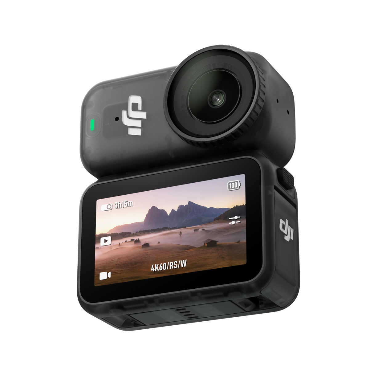 Cameră portabilă Osmo Nano 4K, ecran color și lentilă rotundă, neagră
