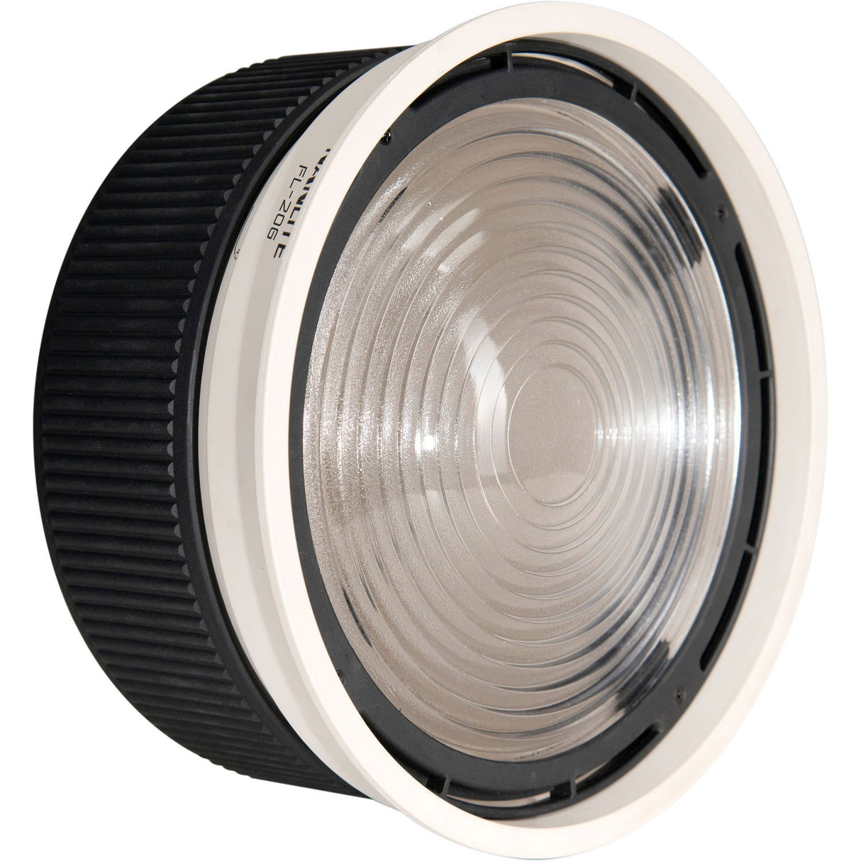 FL-20G Fresnel lens for studio light, close-up of glass and black mounting ring