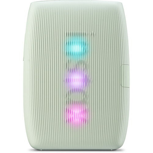 Green instant photo printer front view with glowing status light
