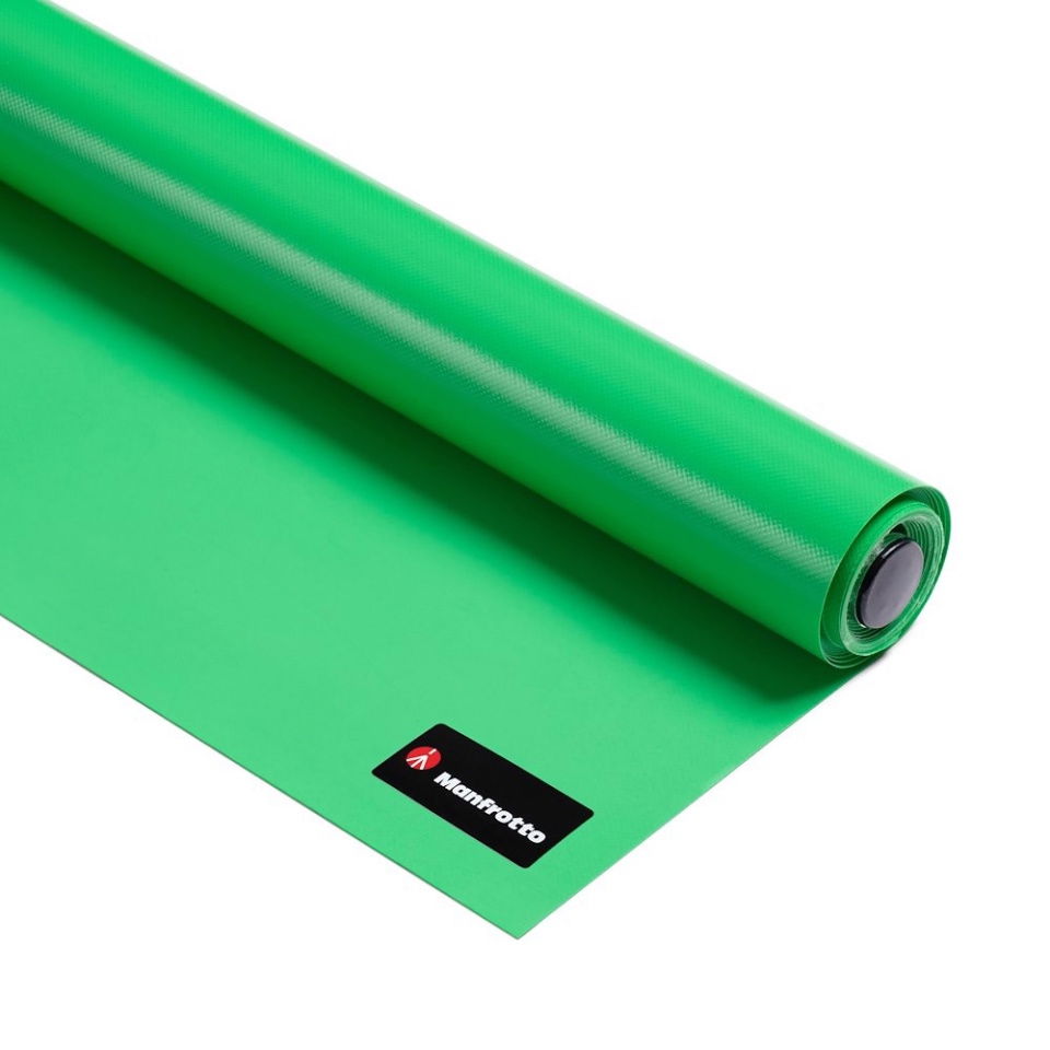 Fundal vinil chroma key verde rulat, detaliu etichetă Manfrotto