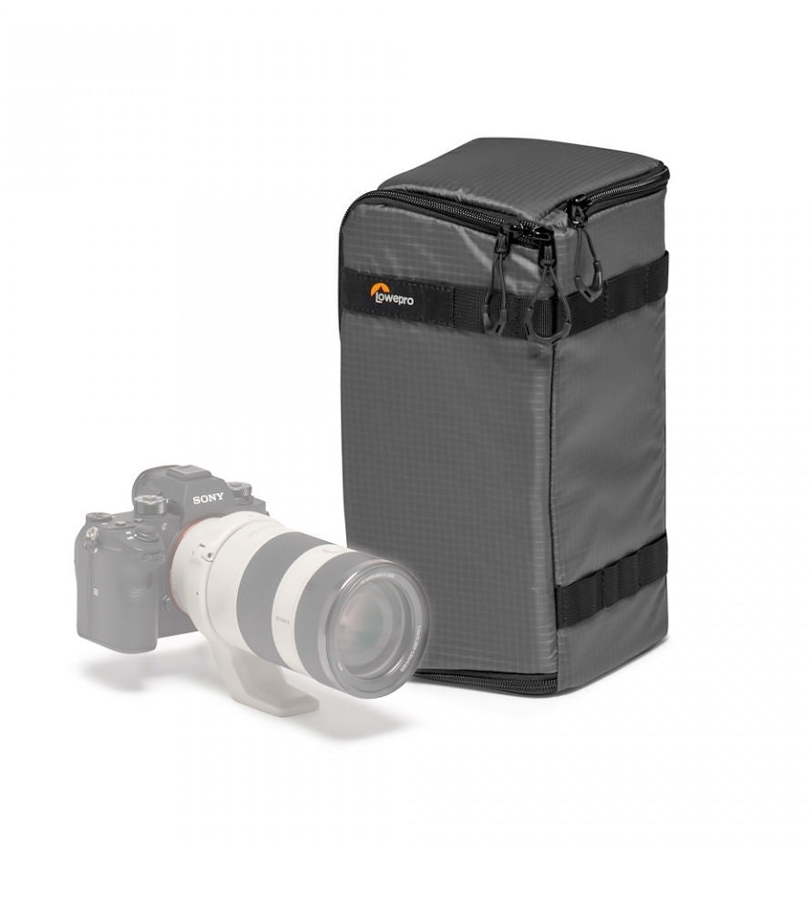 GearUp PRO L II camera lens case, dark gray with front zipper and carry handle