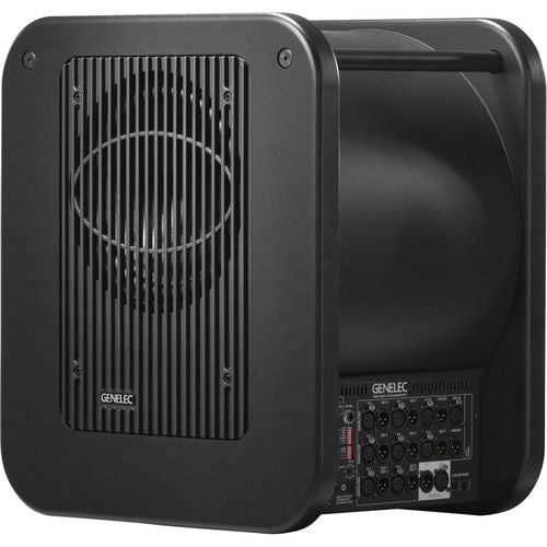 Studio subwoofer side view with grille and rear control panel