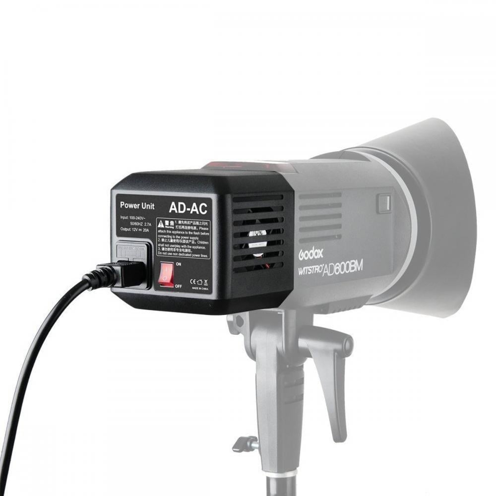 AD-AC power unit for AD600 flash showing rear panel with label and cooling vents