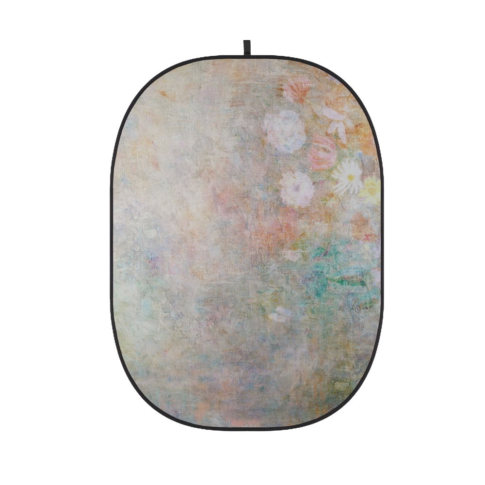 Flexible oval photo backdrop with black edging and pastel abstract texture