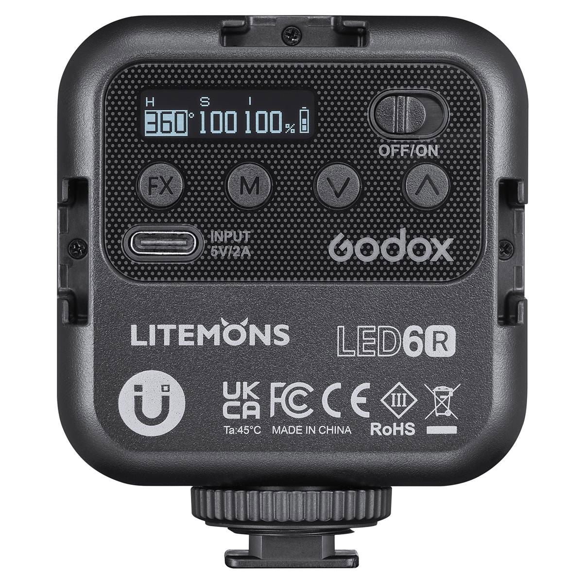 LED6R rear panel with settings display, power switch, and black textured body