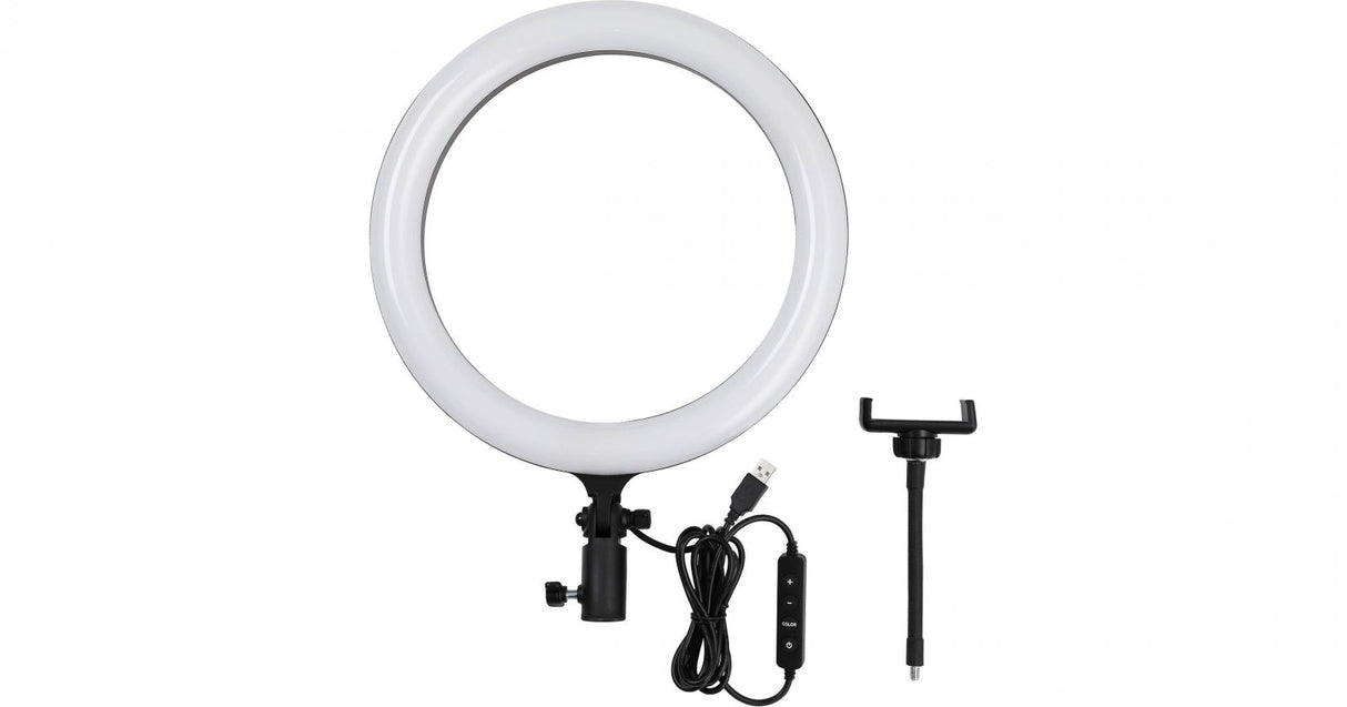 Lampa LED circulară, inel alb, suport și cabluri USB