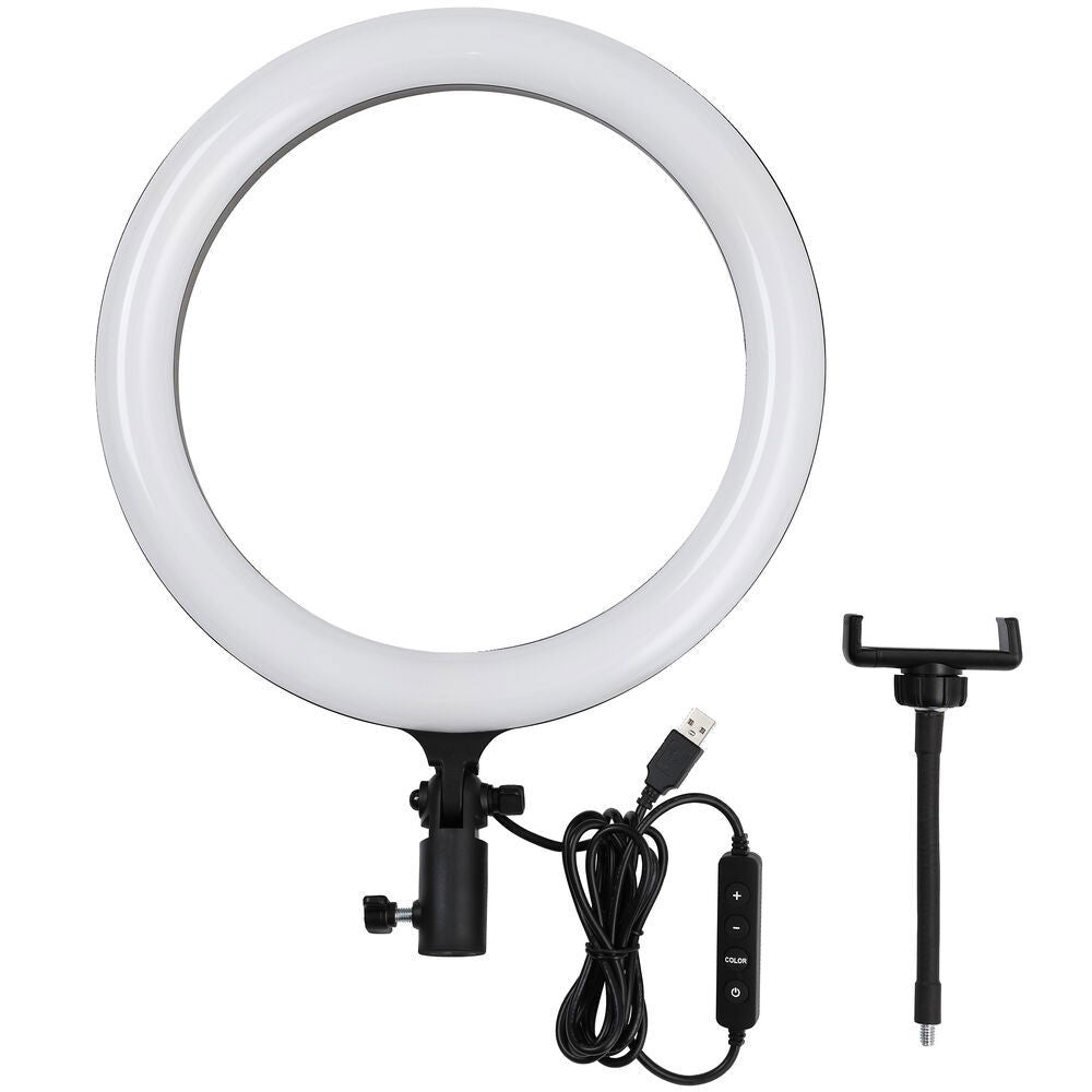 Lampă LED circulară bicolor, inel alb cu stativ și cablu USB