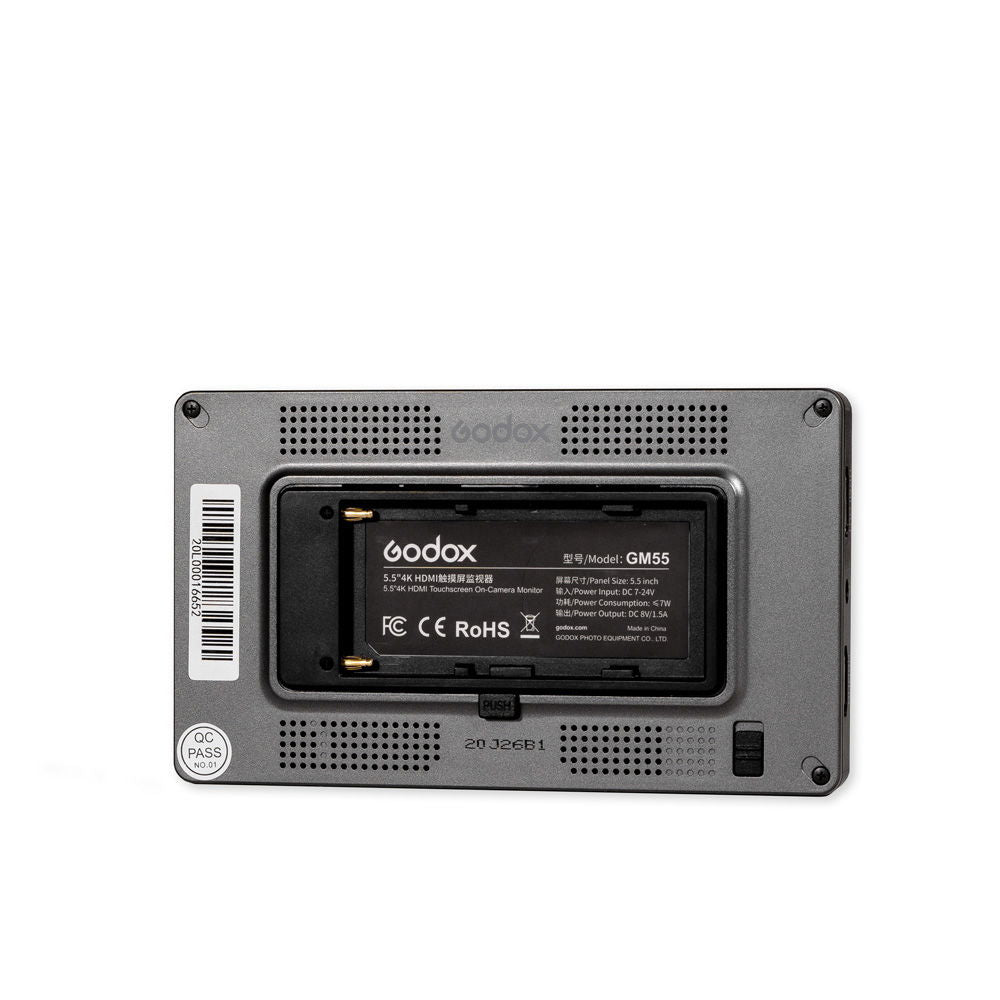 Back of 5.5-inch 4K HDMI touchscreen monitor with ports and label