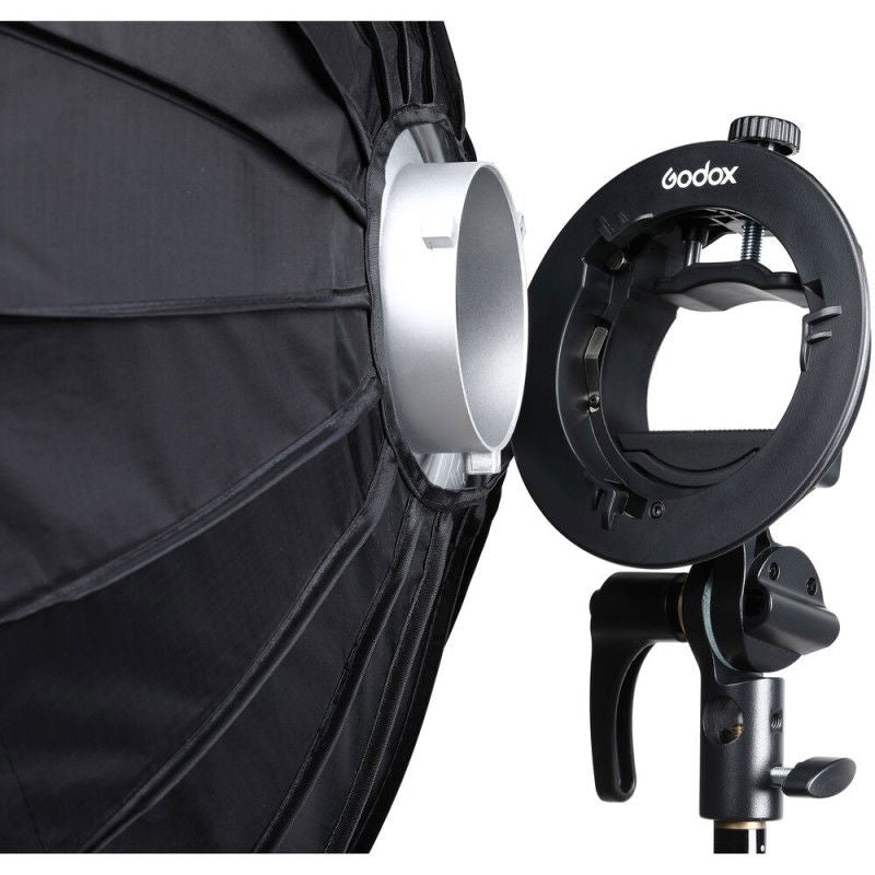 Softbox cu adaptor S2: prindere metalică și montură pe suport, negru