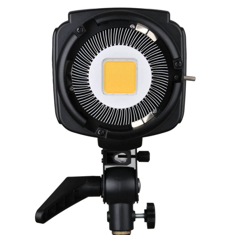 Front view of SL-100W LED studio light with grille reflector and square COB lens
