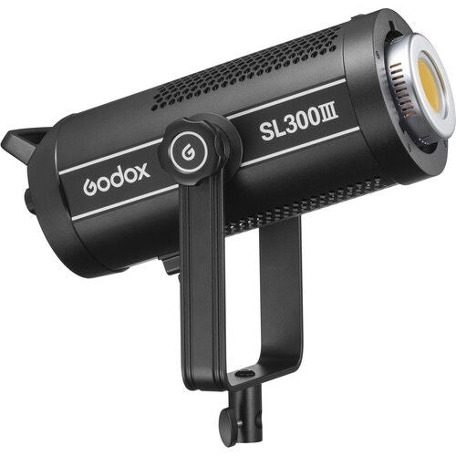 Godox SL-300III video LED light head with white reflector, front view, black