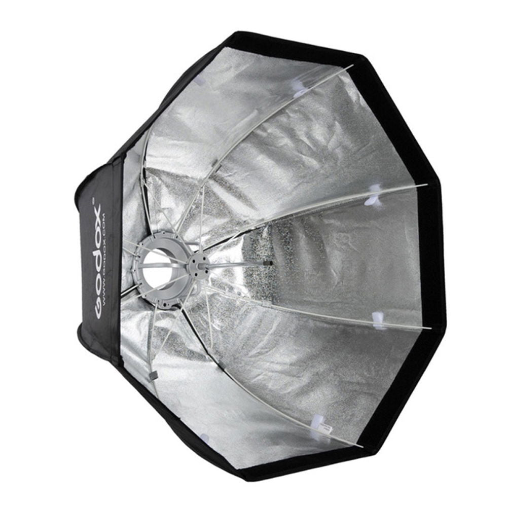 Softbox hexagonal 80 cm, vedere interior cu reflector argintiu și husă neagră