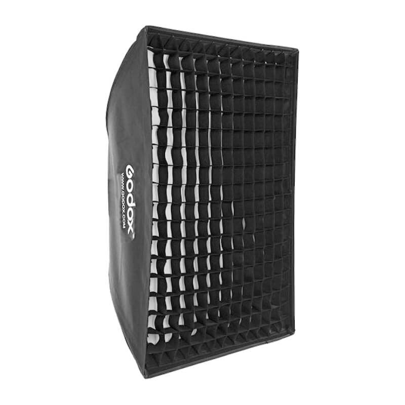 Softbox umbrela Bowens 50x70 pliabil cu grilaj fagure negru, vedere frontală