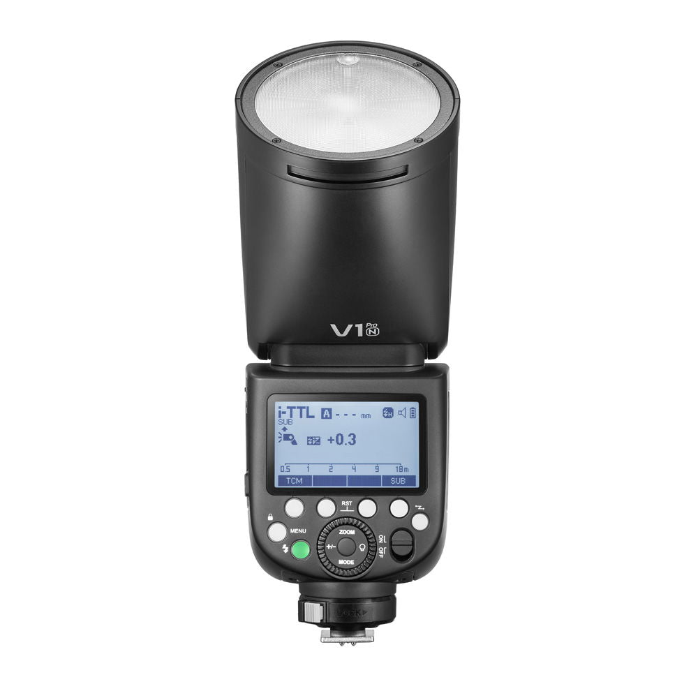 Blitz Godox V1Pro TTL, cap rotund albicios, panou LCD cu butoane