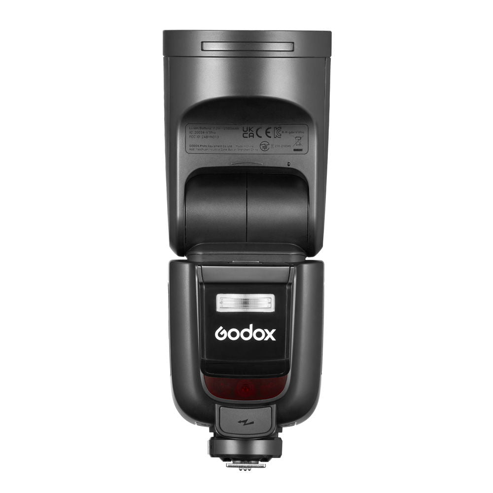 Blitz Godox V1Pro TTL, vedere din spate cu compartiment și port