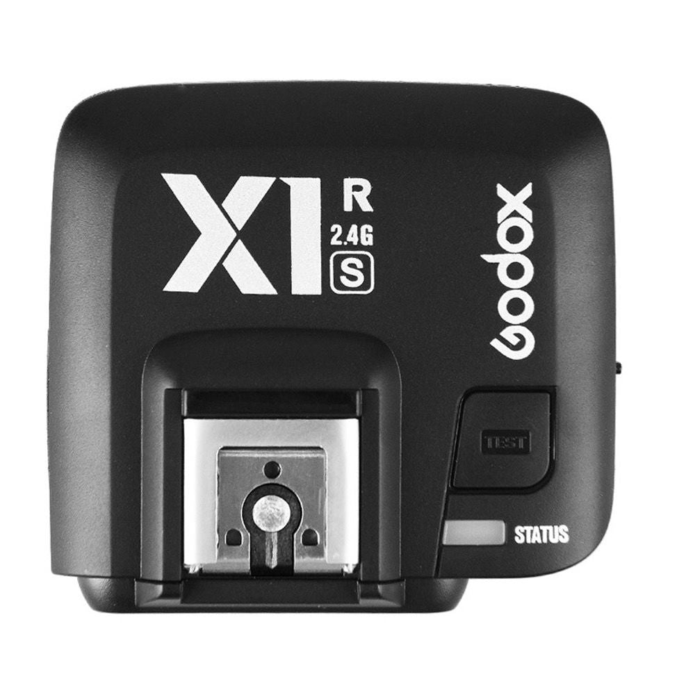 Receptor Godox X1R pentru Sony, carcasă neagră, montură cu contact și buton Status