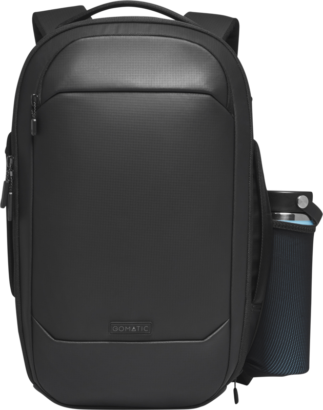 Gomatic Navigator RS Pack 15L backpack, front view with large zip compartment and front logo tab