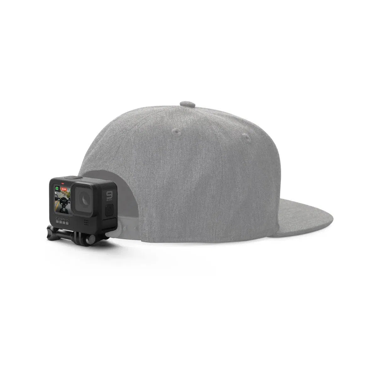 Gray cap with action camera head mount attached