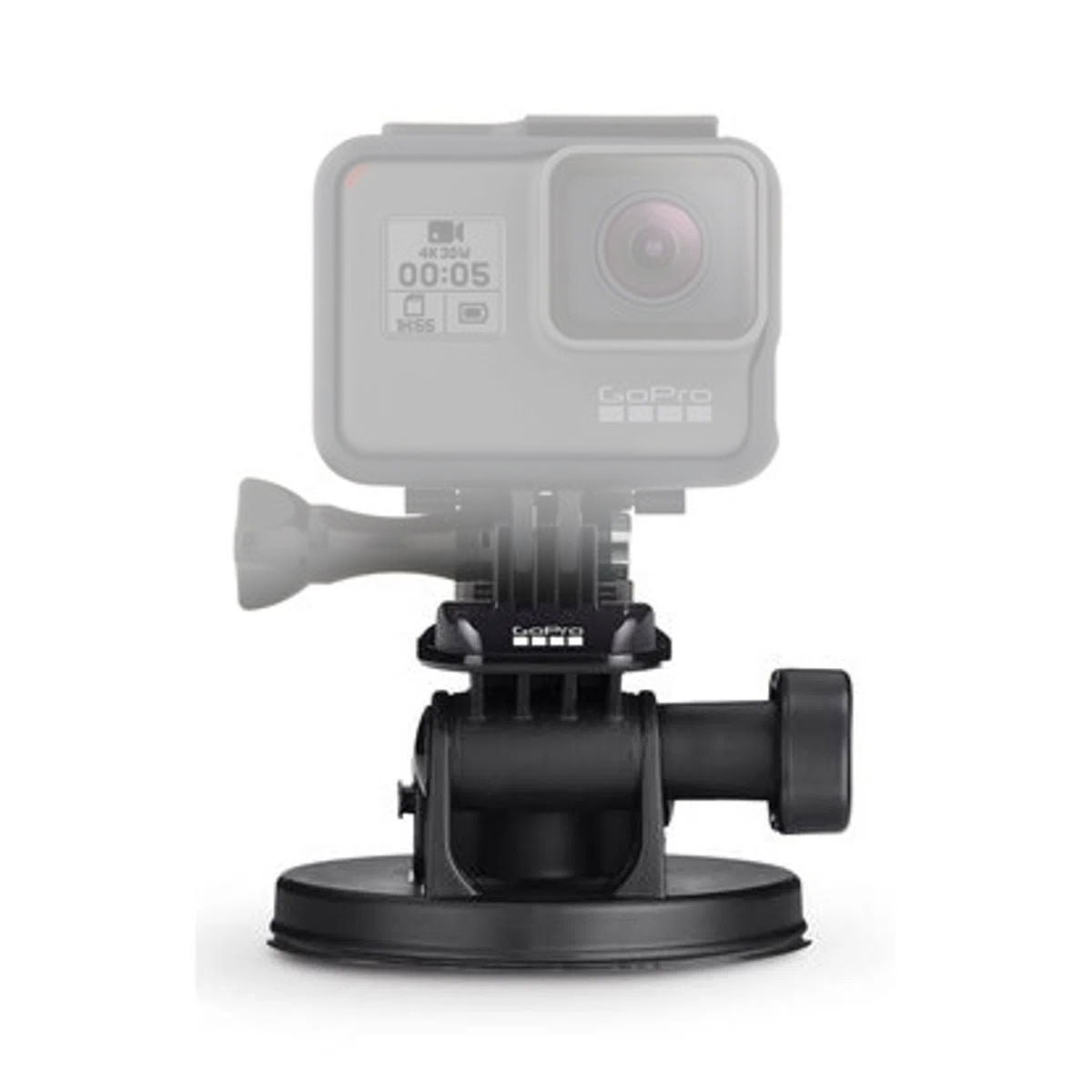 Suction cup mount with black camera holder and short pivot arm