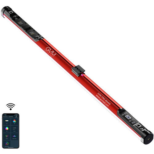 Red 120cm LED RGB bicolor DMX light bar with black end caps and control panel