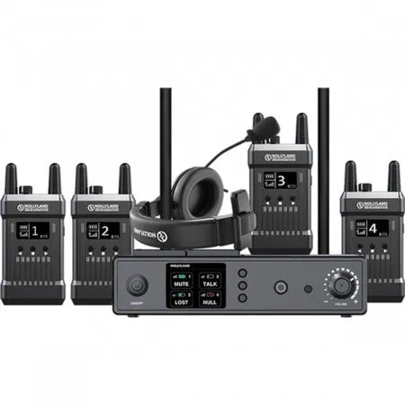 Mars T1000 intercom base station with four handheld transmitters and headset