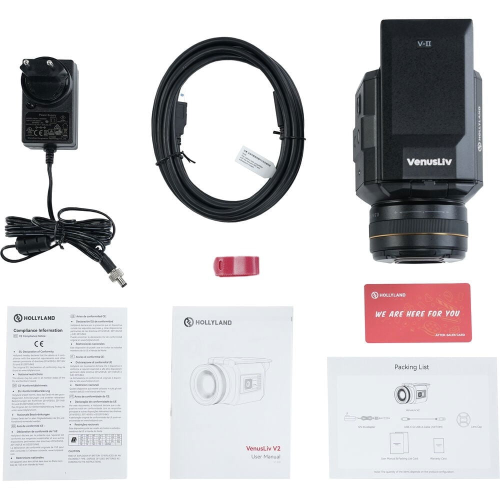 VenusLiv V2 livestream camera kit with cable, manuals, and included accessories