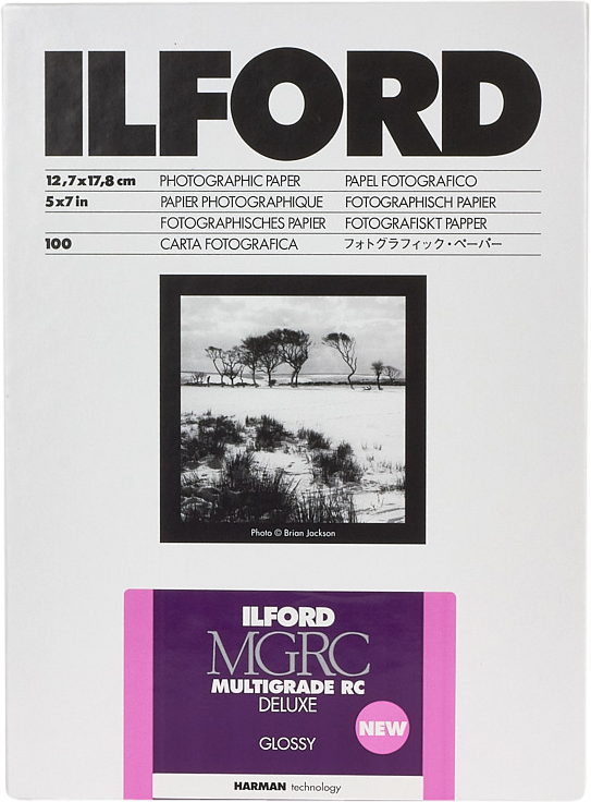 Ilford Multigrade RC Deluxe glossy photographic paper box, 12.7 x 17.8 cm, 100 sheets