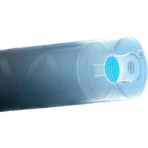 Blue translucent diffuser head with mounting hardware on the selfie stick tip