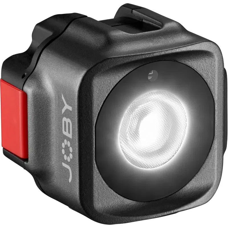 Joby Beamo mini LED video light with glowing circular LED lens, black body