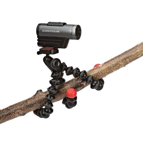 Treied flexibil Joby GorillaPod pentru GoPro, cu cameră Contour și clemă pe suport texturat
