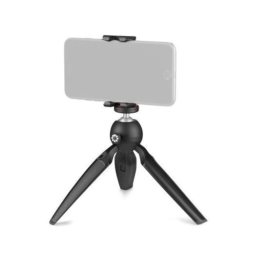 Mini trepied negru pentru telefon, picioare pliabile și cap sferic