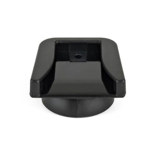 Black cold shoe mount underside with central hole and two side supports