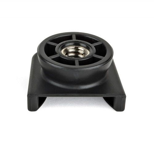 Cold shoe mount base with threaded metal insert, black plastic housing