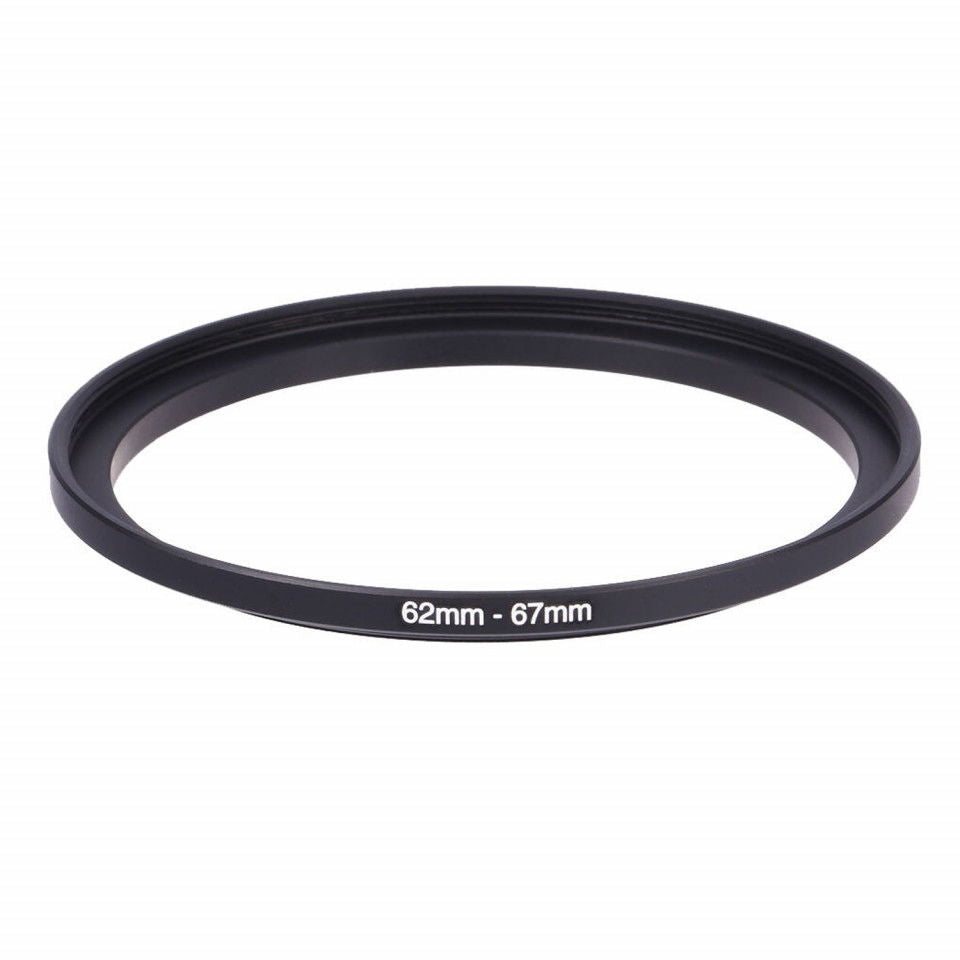 62–67mm step-up lens filter ring, black metal adapter
