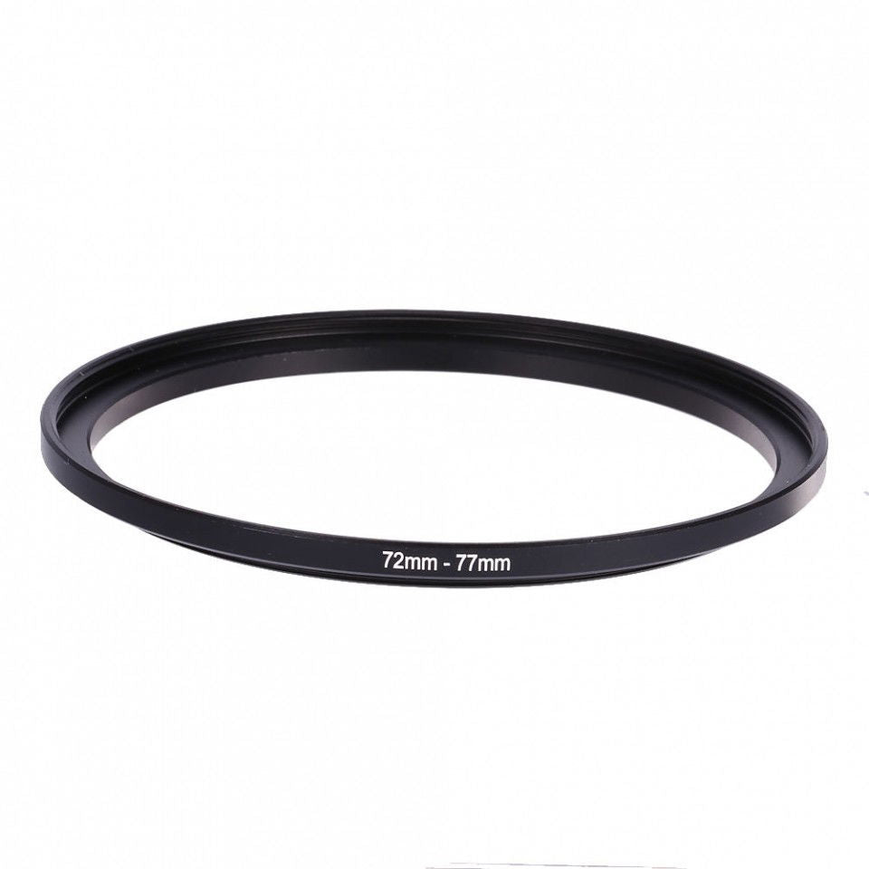 72–77mm step-up lens filter ring, black metal mounting ring