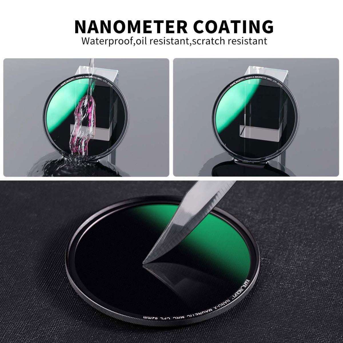Nano-X magnetic polarizer 82mm filter with nano-coating test, water and oil
