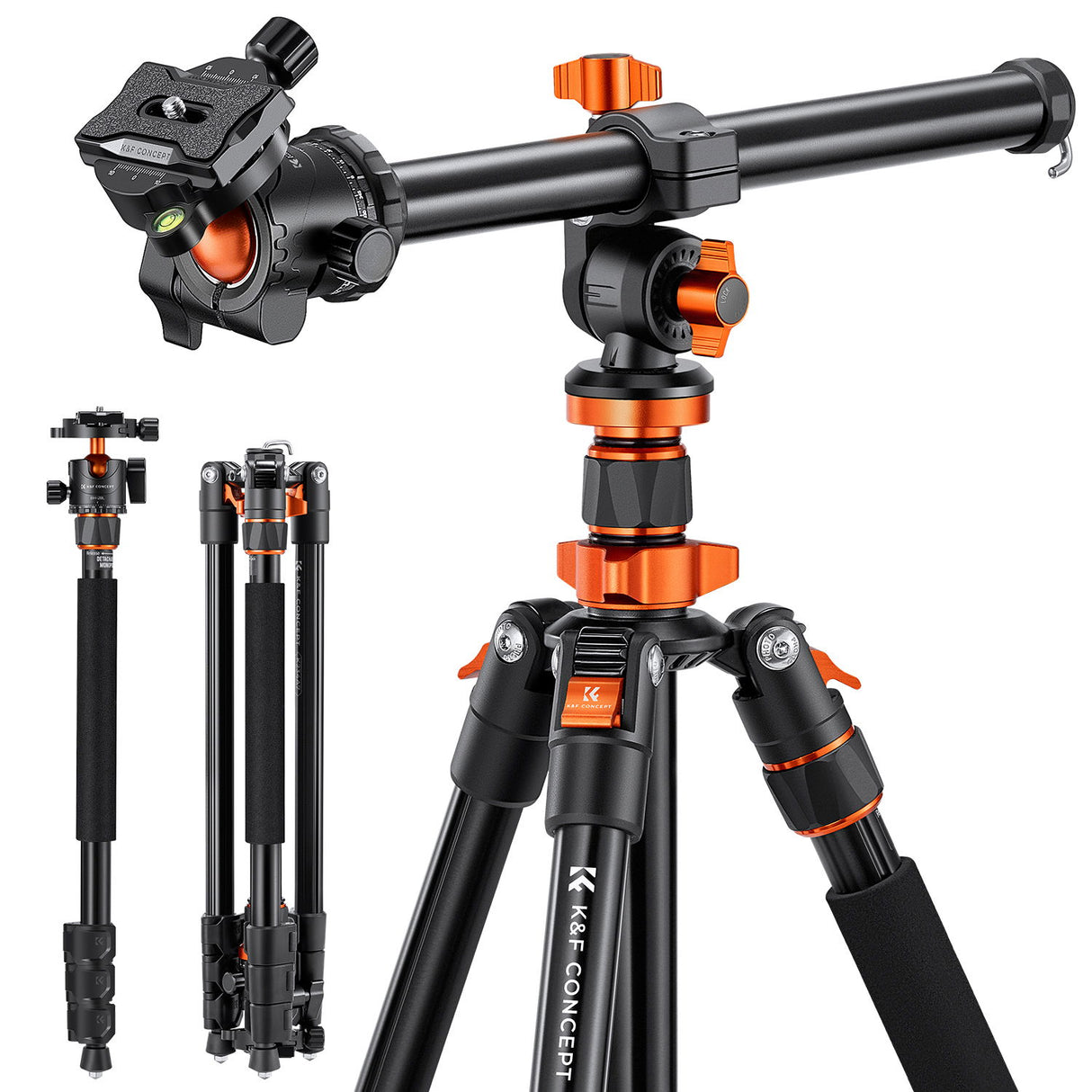 2-in-1 photo tripod, orange ball head and extended legs
