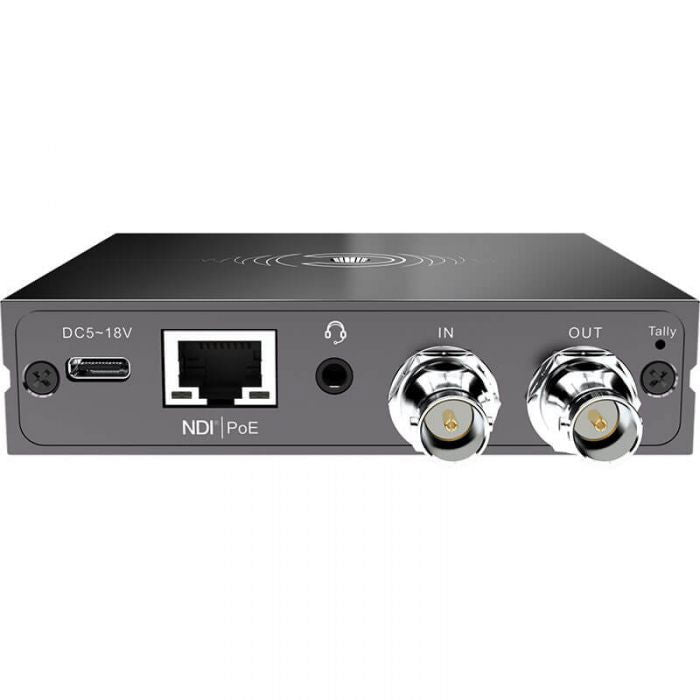 N30 converter front panel with RJ45 NDI PoE jack, DC power input, and coax outs