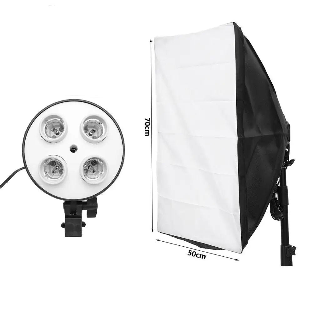 Softbox cu panou alb-negru și suport cu 4 prize pentru becuri E27