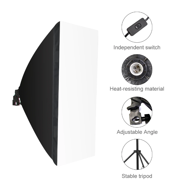 Softbox negru pe trepied stabil cu comutator independent și material rezistent la căldură