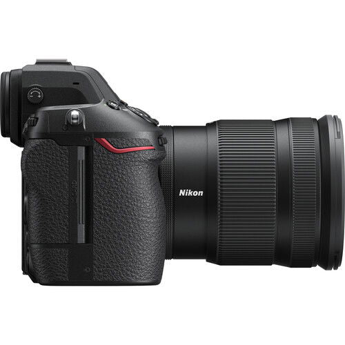 Nikon Z8 camera side view with 24-120mm f/4 S lens, textured grip, black