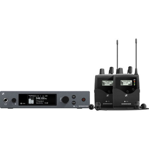 Set receptor wireless IEM cu două unități, afișaj LCD și antene telescopice